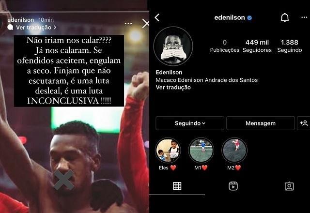 Meio-campo Edenilson, do Inter, em manifestação nas redes sociais