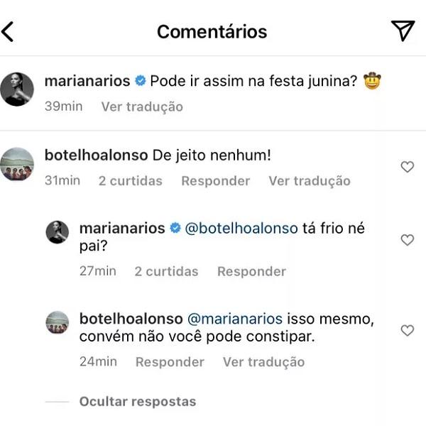 Print da troca de mensagens entre Mariana Rios e o pai.