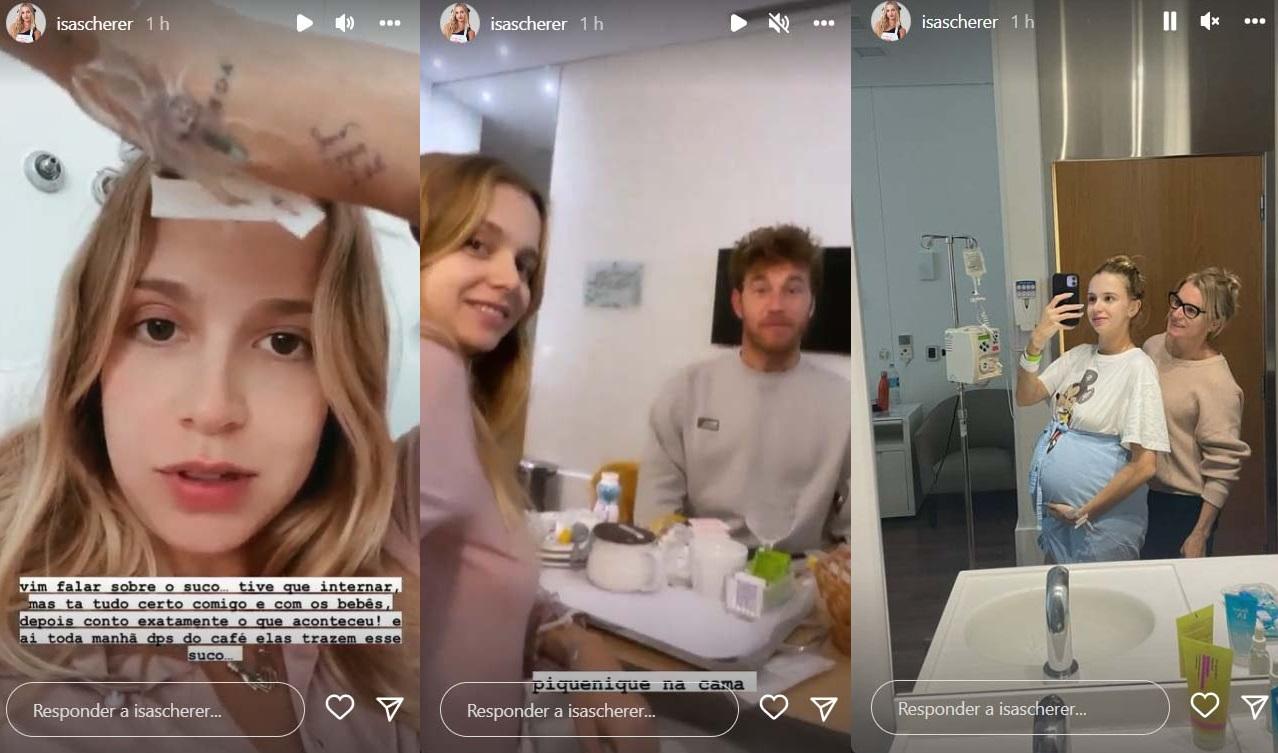 Print dos stories de Isabella Scherer no hospital com a mãe e o namorado