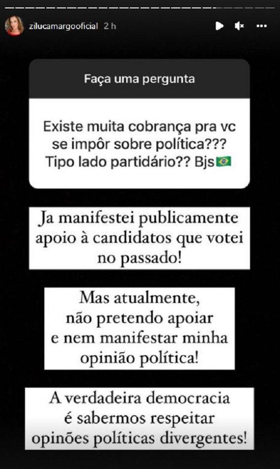 print do story de zilu comentando a separação de wanessa