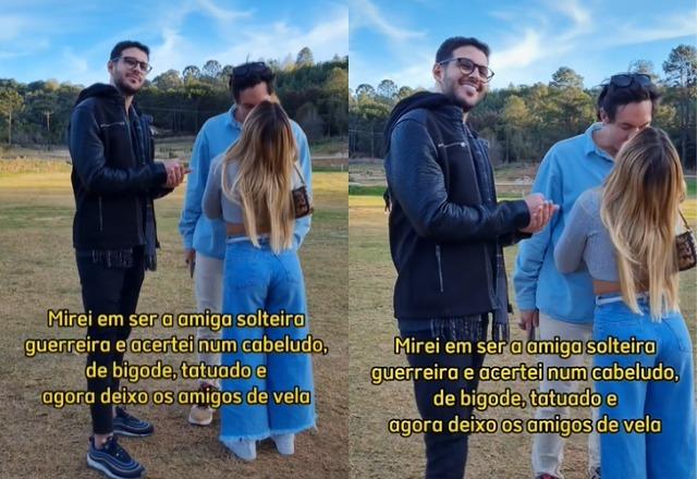 Print de vídeo postado por Viih Tube no TikTok em que ela aparece beijando Eliezer e sendo observada por Rodrigo Mussi