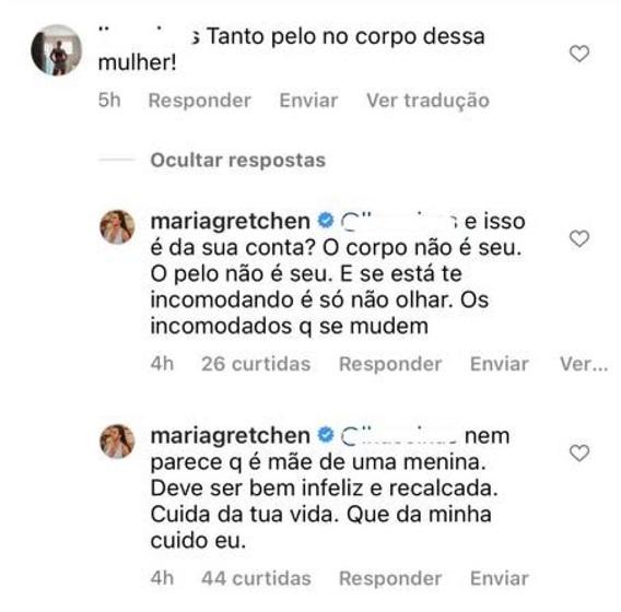 Gretchen rebate comentário maldoso sobre os pelos do corpo dela