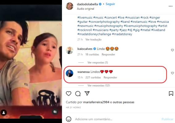 Print do comentário de Wanessa na publicação de Dado Dolabella