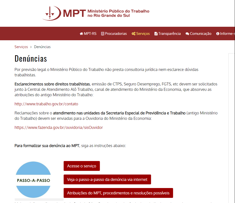 site do MPT para denúncias