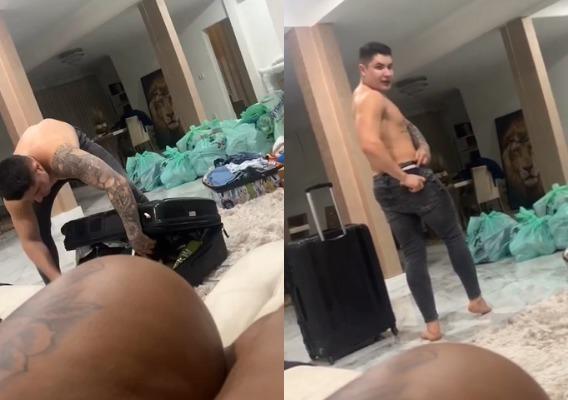 Prints dos stories de Jojo Todynho mostrando o marido arrumando as malas e usando cueca rasgada