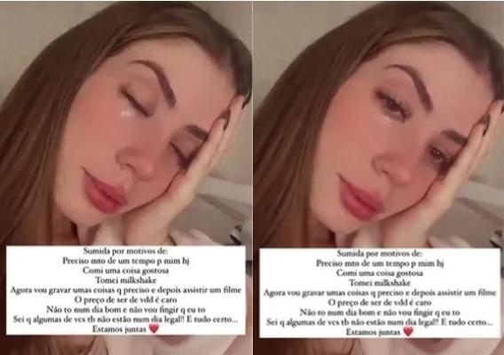 Maria Lina aparece chorando nos stories do Instagram 