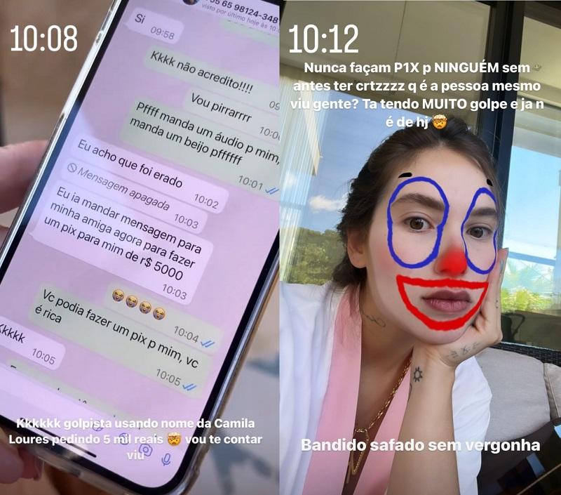 Print do storie de Virgínia Fonseca mostrando a conversa com o golpista.