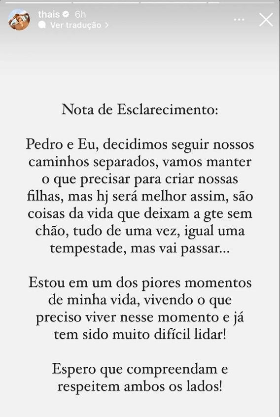 Thais Gebelein anuncia o término de seu casamento
