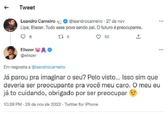 print do comentário de jornalista e resposta de eliezer