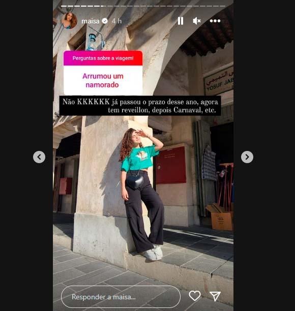 Print do Instagram de Maisa Silva dizendo que foi paquerada no Catar