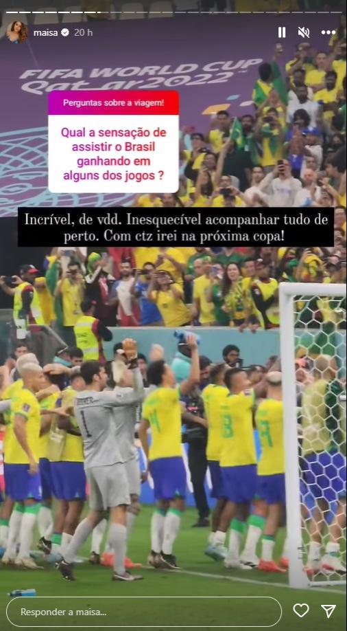 Maisa postando vídeo da seleção brasileira em campo.