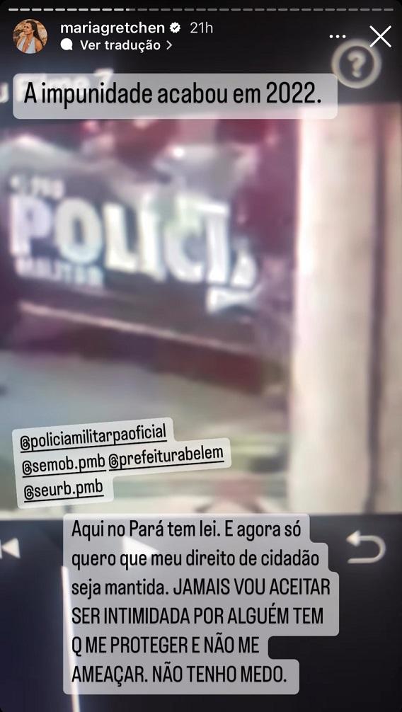 print dos stories de gretchen onde ela reclama da polícia