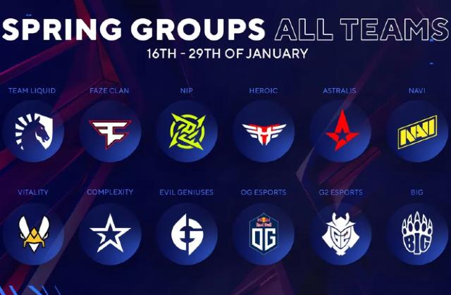 Imagem promocional das equipes que participarão do BLAST Premier Spring Groups 2023