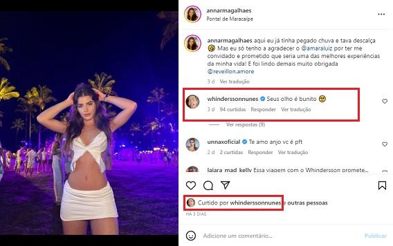 Whindersson Nunes comenta em foto de influenciadora