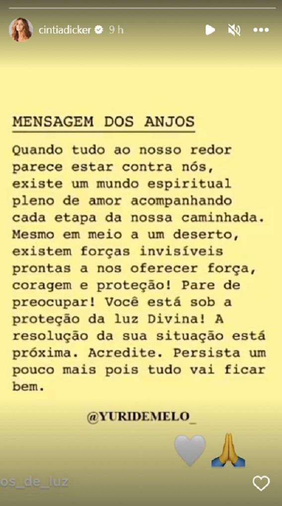 print do texto publicado por cintia 