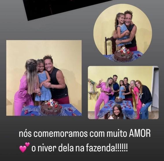 Print dos stories de Poliana Rocha com fotos de Leonardo com a família em festa