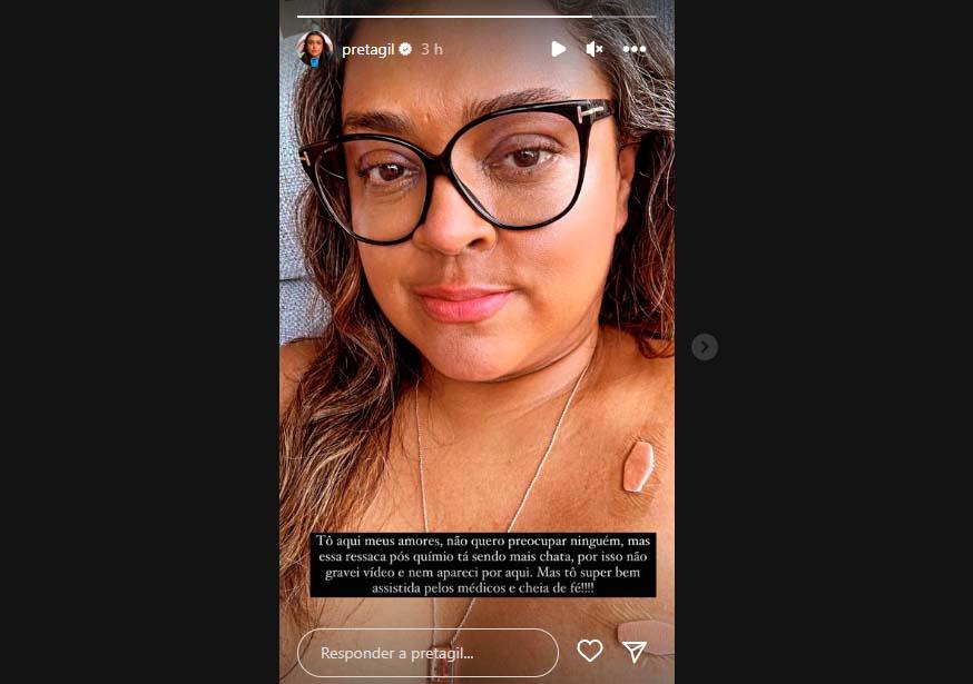 Preta Gil tranquiliza fãs em seus Stories