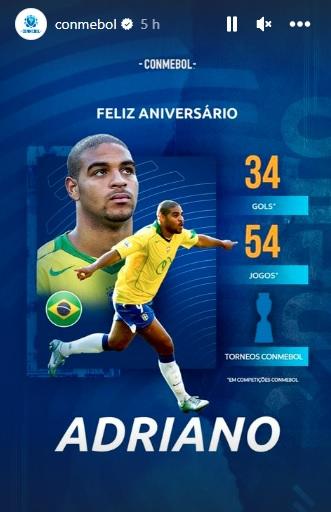 Conmebol deseja feliz aniversário a Adriano Imperador