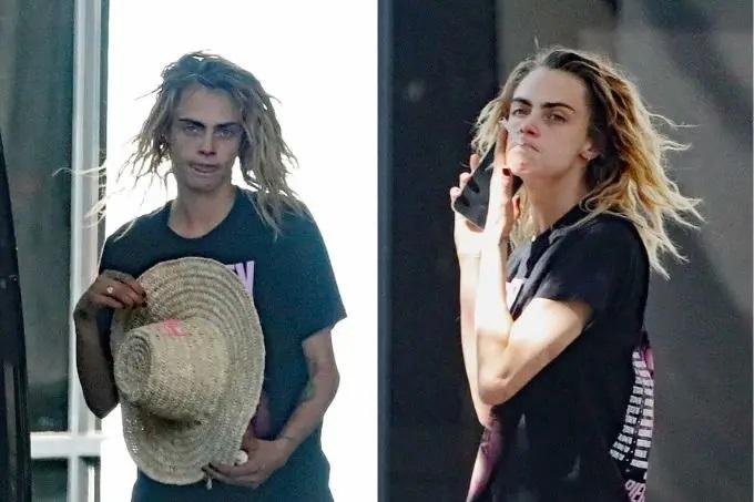 Cara Delevingne em aeroporto nos EUA.