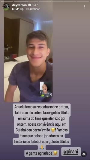 Pirani em chamada de vídeo com Deyverson. 