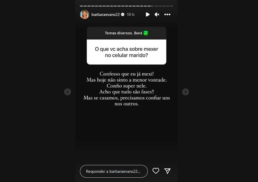 Bárbara Evans abriu uma caixinha perguntas no Instagram