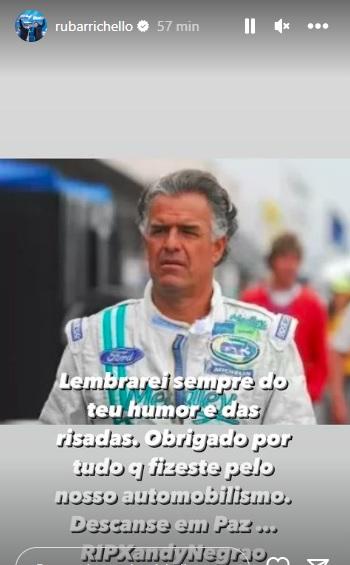 Homenagem de Rubens Barrichello para Xandy Negrão, nas redes sociais