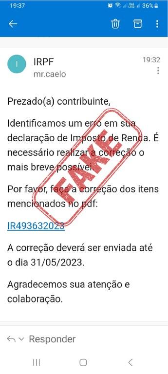 E-mail enviado por golpistas (Reprodução/Receita Federal)