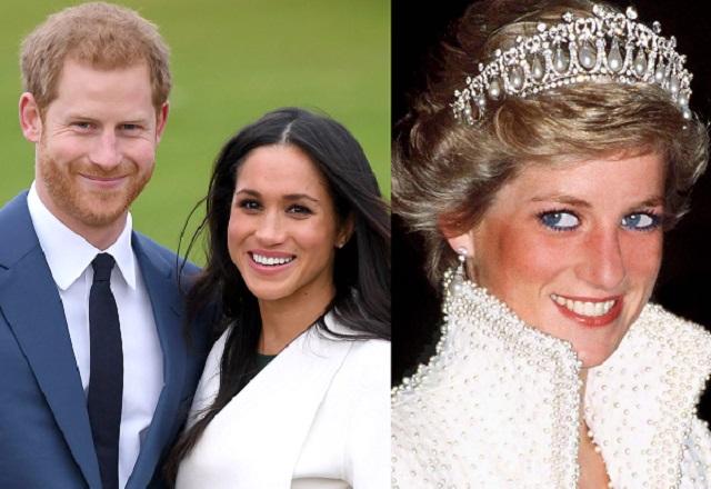 Monstagem mostra Harry,  Meghan e Diana sorrindo para a foto 