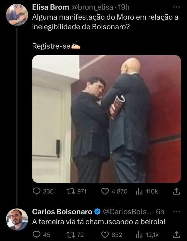 Carlos Bolsonaro reclamou de Moro no Twitter