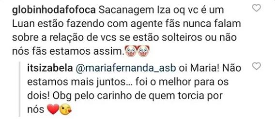 Izabela Cunha responde fãs sobre namoro com Luan Santana