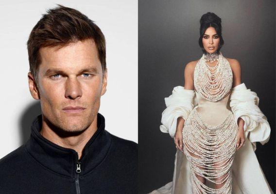 Tom Brady à esquerda; Kim Kardashian à direita