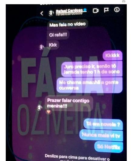 Print da conversa entre Rafael Cardoso e a atriz menor de idade