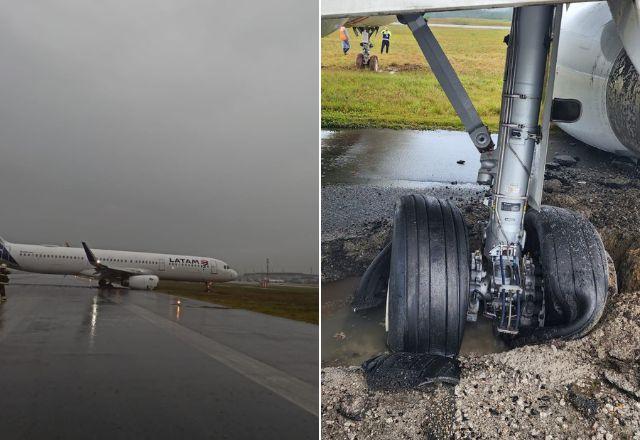 Pneu da aeronave após incidente no aeroporto de Florianópolis (SC)