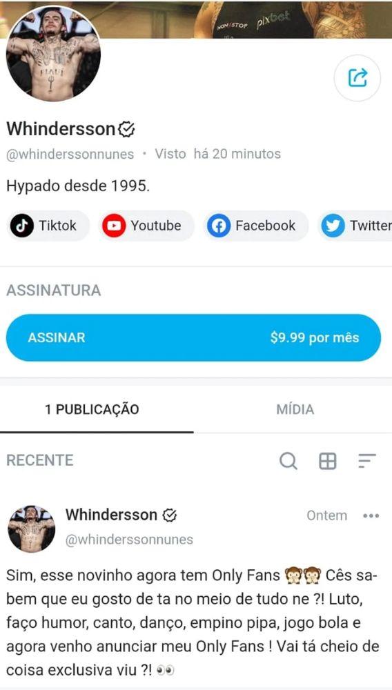 Print do perfill de Whindersson Nunes no OnlyFans