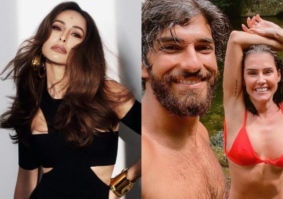 Sabrina Sato à esquerda; Deborah Secco e o marido, Hugo Moura, à direita