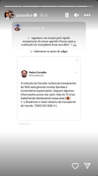 Print dp storie de João respondendo as críticas