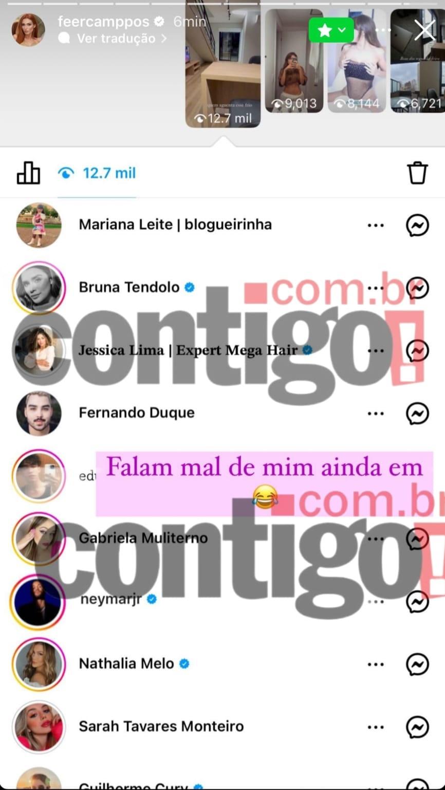 Print que mostra Neymar visualizando o storie de Fernanda Campos