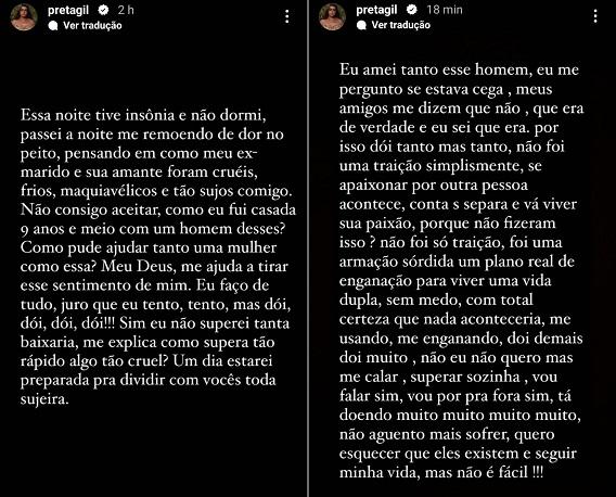 Preta Gil desabafa sobre traição