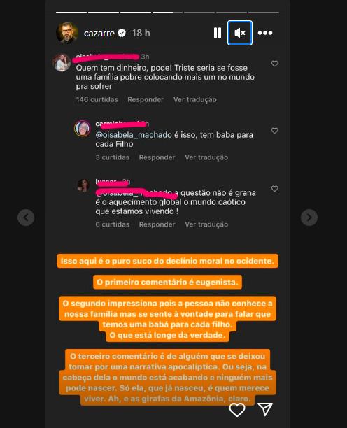 Juliano Cazarré expõe comentários maldosos sobre gravidez da esposa 