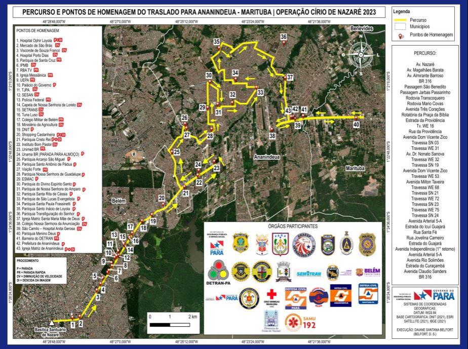Percurso do Traslado para Ananindeua do Círio de Nazaré 2023