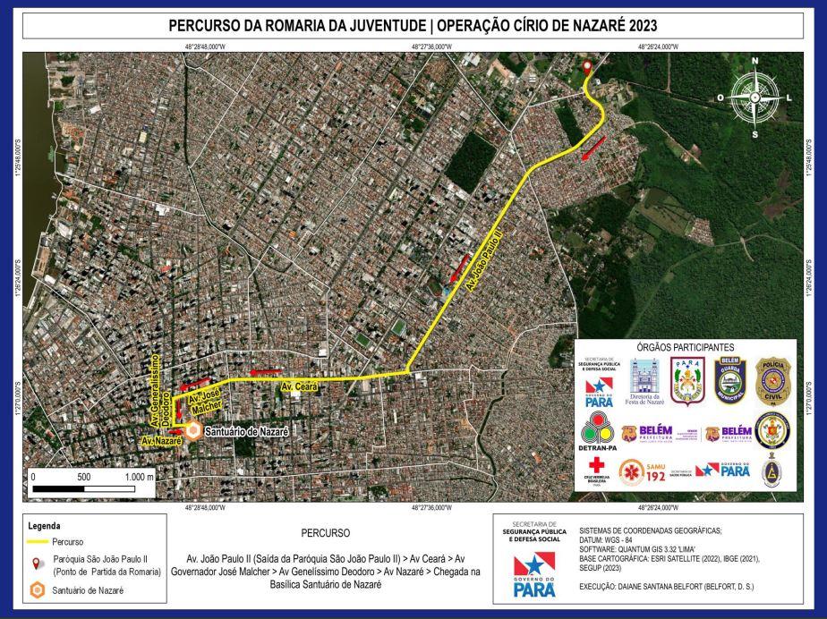 Percurso da Romaria da Juventude do Círio de Nazaré 2023