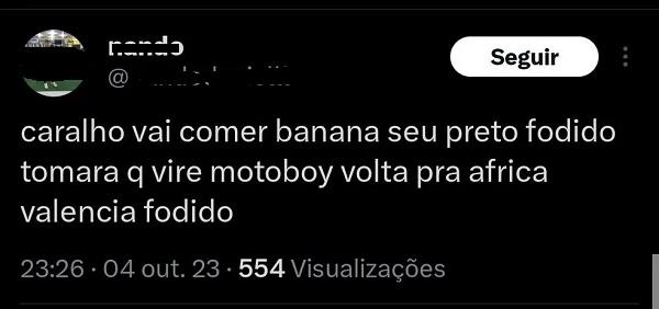 Comentário racista no X (Twitter)