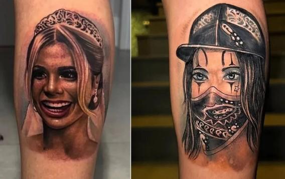 Imagens de antes e depois de tatuagem feita por MC Guimê