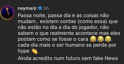 Neymar comenta em post na internet