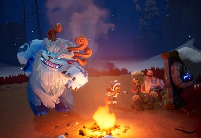 Screenshot de Willump, Nunu e Braum escutando uma canção antes de dormir