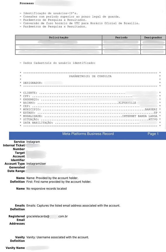 Documentos publicados por Amabylle que supostamente comprovam que o fake foi criado por Graciele