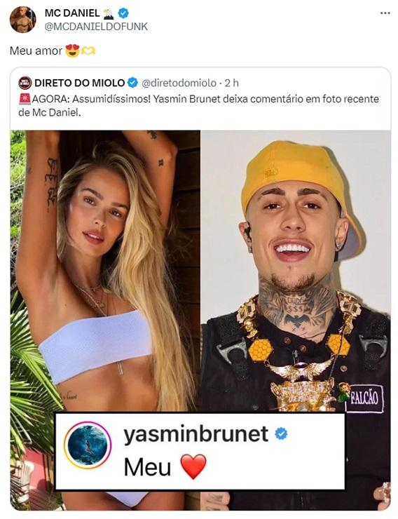 MC Daniel e Yasmin Brunet trocam declarações