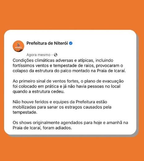 Comunicado da prefeitura de Niterói