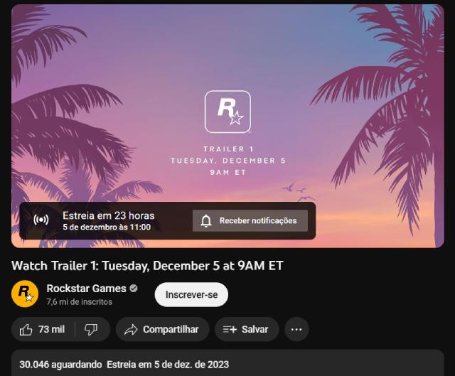 Trailer de Grand Theft Auto 6 ultrapassa 100 milhões de