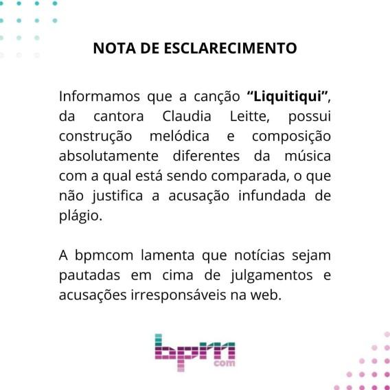 Nota da assessoria de Claudia Leitte se pronunciando sobre a polêmica